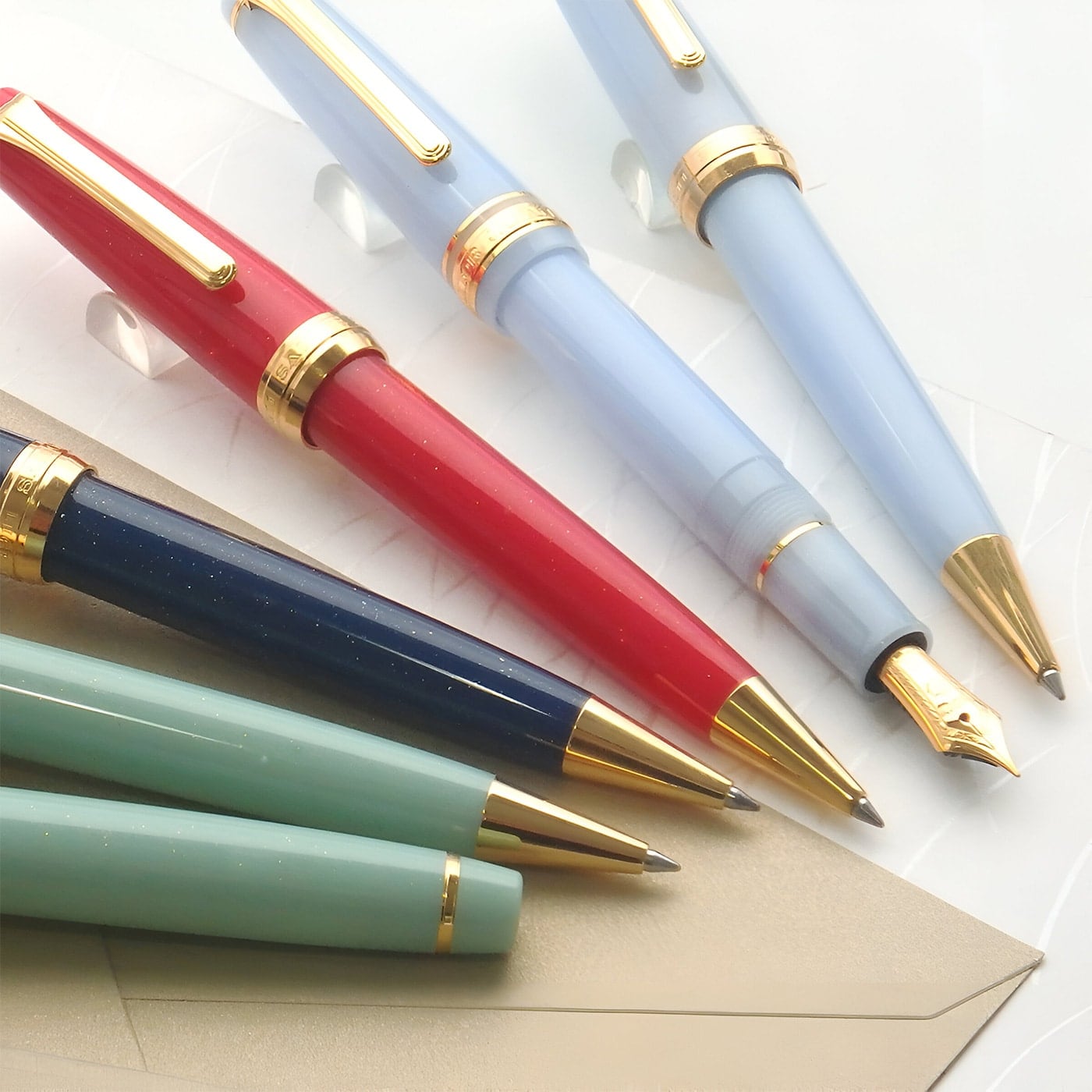 Sailor, Füller Pro Gear Slim, gold Special Ed. 14K Feder, Grateful Crane Light Blue Lamé