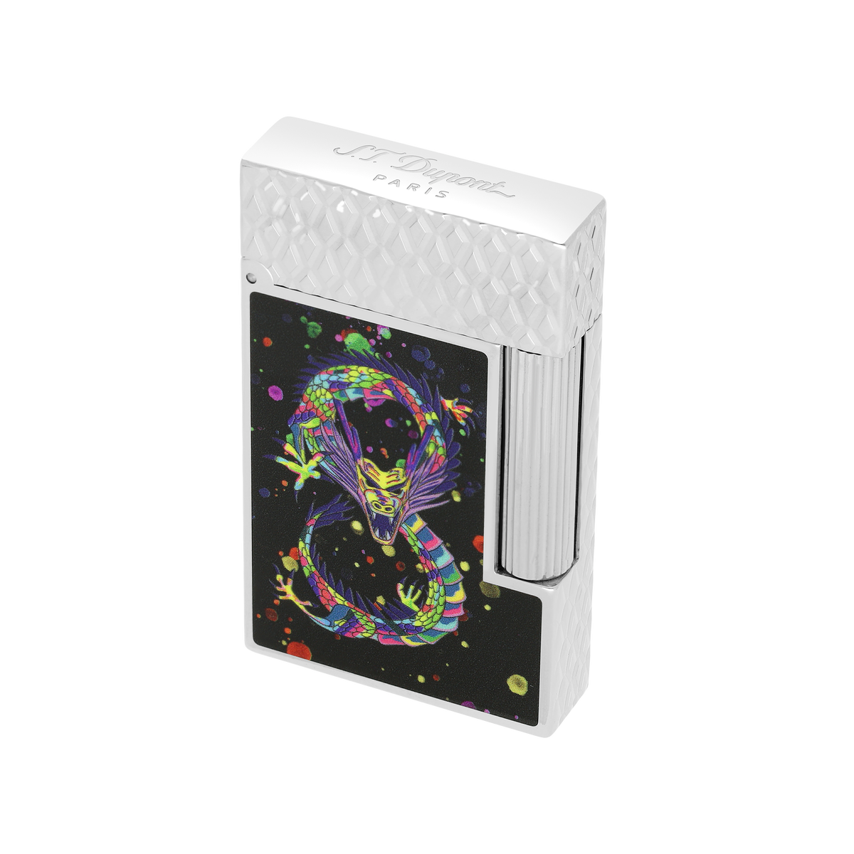 ST Dupont Feuerzeug Ligne 2 Dragon, Palladium, Ltd. Edt., Schwarz