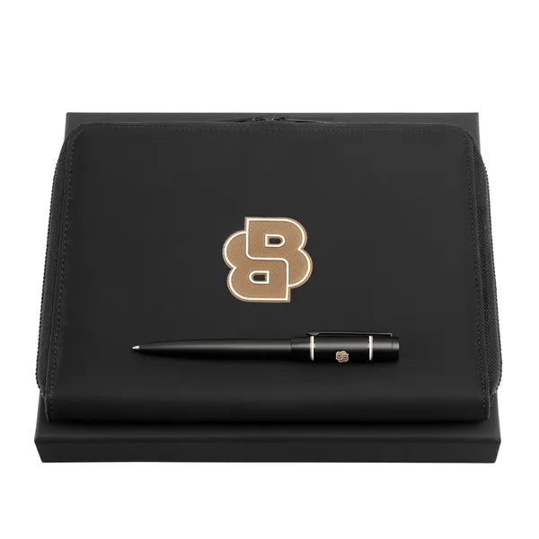 HUGO BOSS Geschenkset Rive Varsity Black, Kugelschreiber & A5-Konferenzmappe