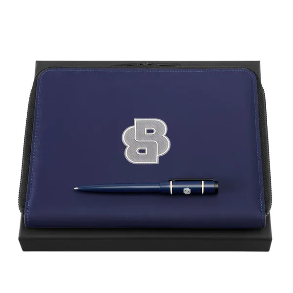 HUGO BOSS Geschenkset Rive Varsity Navy, Kugelschreiber & A5-Konferenzmappe