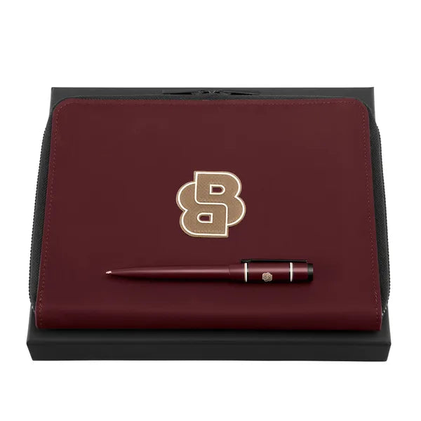 HUGO BOSS Geschenkset Rive Varsity Burgundy, Kugelschreiber & A5-Konferenzmappe