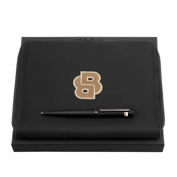 HUGO BOSS Geschenkset, Black, Kugelschreiber & A5-Konferenzmappe