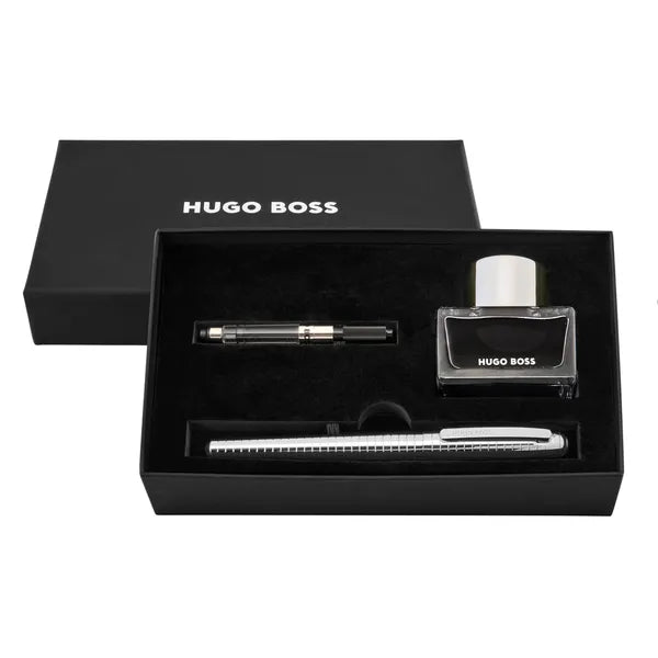 HUGO BOSS Schreibset Contour Soft Bauhaus, Chrome (Füllfederhalter mit Tinte und Konverter)