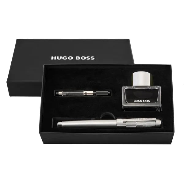 HUGO BOSS Schreibset Striato Chrome, Kugelschreiber mit Zubehör