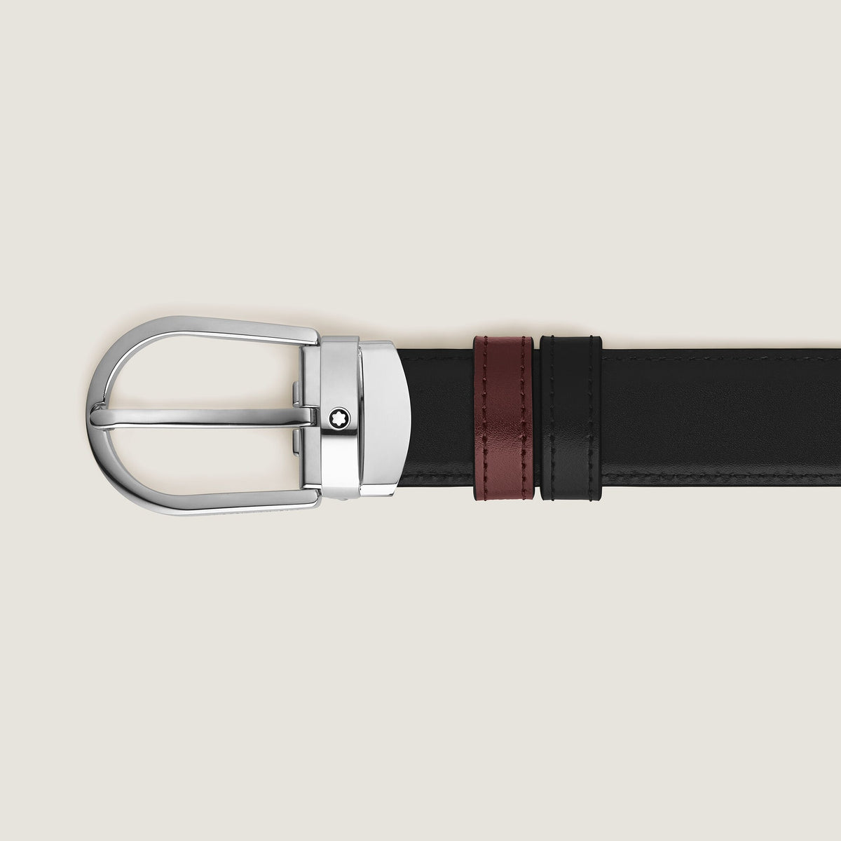Montblanc Wendbarer Gürtel aus Leder in Schwarz/Burgunderrot mit hufeisenförmiger Schließe 30 mm – Ansicht 3