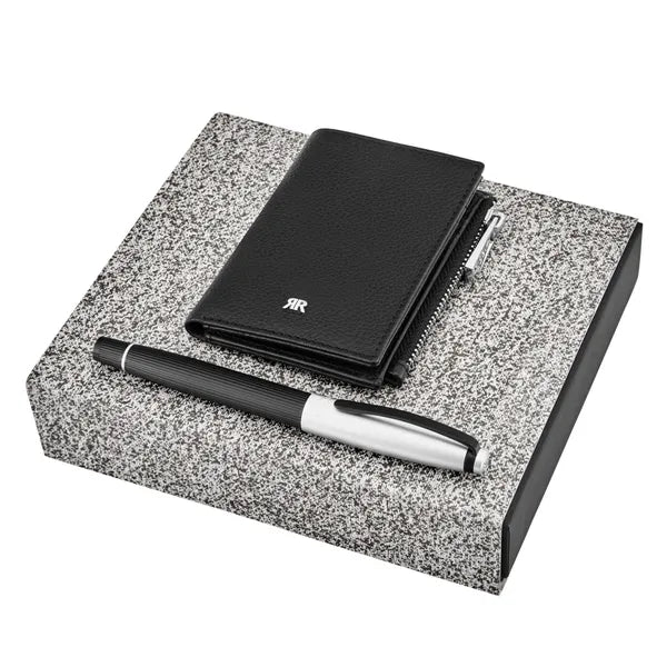 CERRUTI 1881 Schreibset Benson Black & Chrome (Tintenroller & Visitenkartenetui)