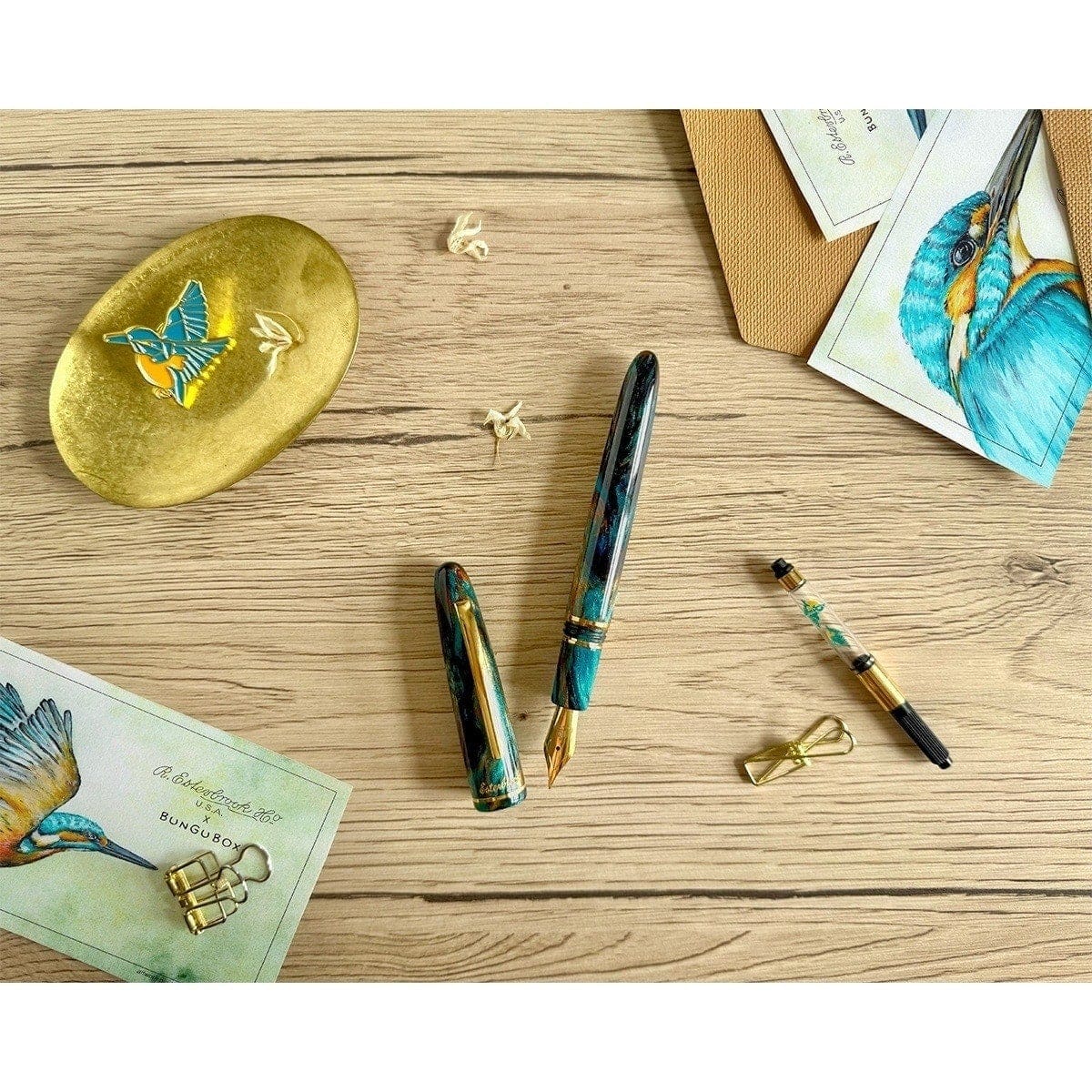 Esterbrook Estie x BUNGOBOX fountain pen, gold, The Kingfisher, blue