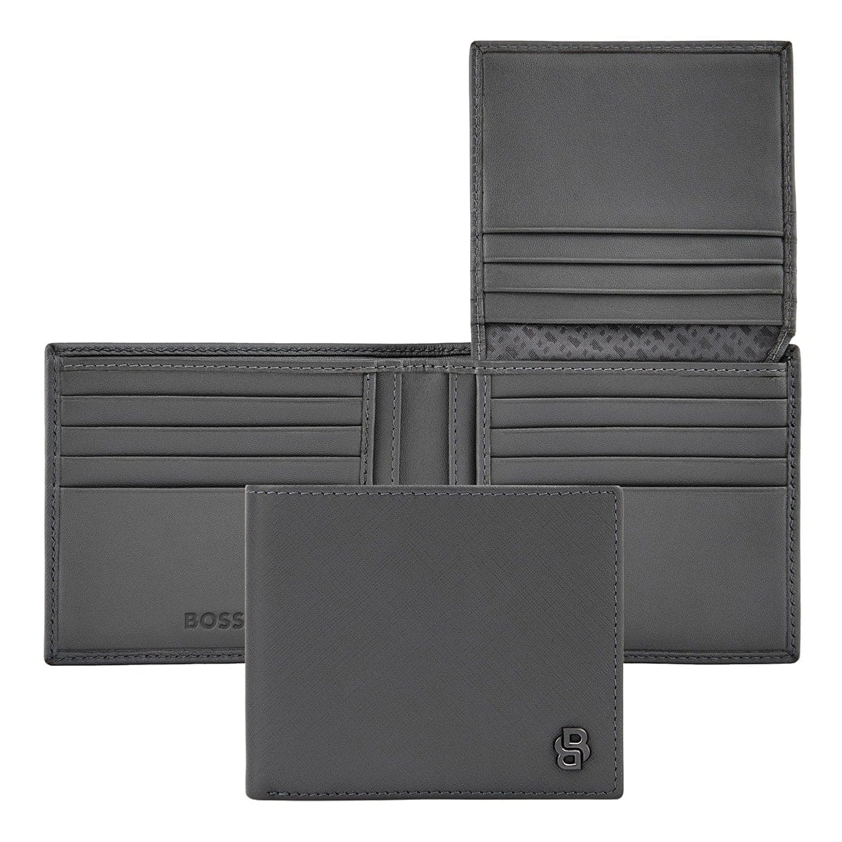 HUGO BOSS Brieftasche Double B Saffiano, gunmetal