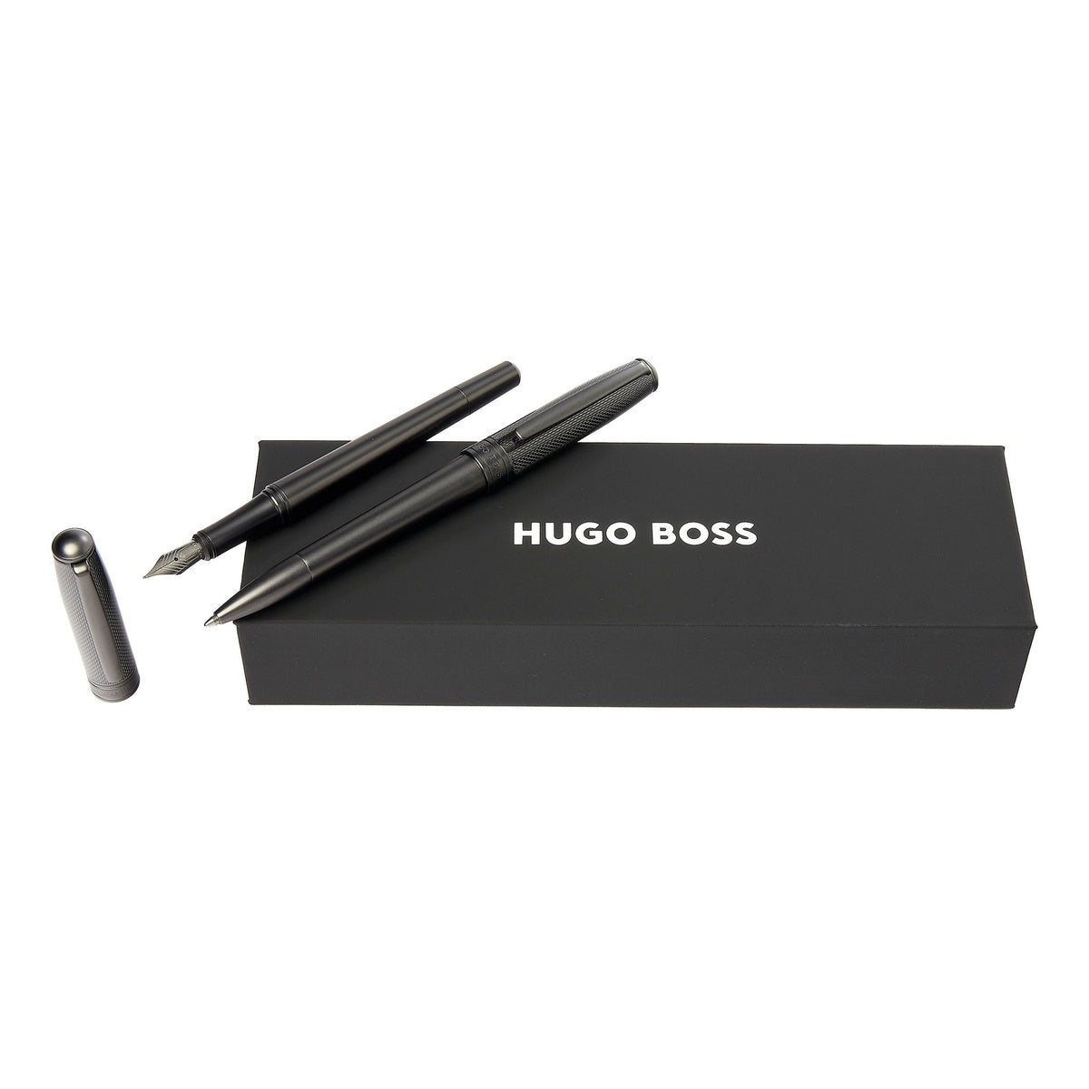 HUGO BOSS Fountain pen in gun color Oval with dark chrome engraving HUGO BOSS Fountain pen in gun color Oval with dark chrome engraving