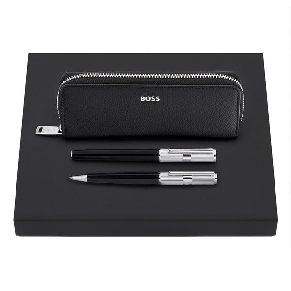 HUGO BOSS Stifte-Geschenk Set aus Füller, Kugelschreiber & Etui (Formation, schwarz)