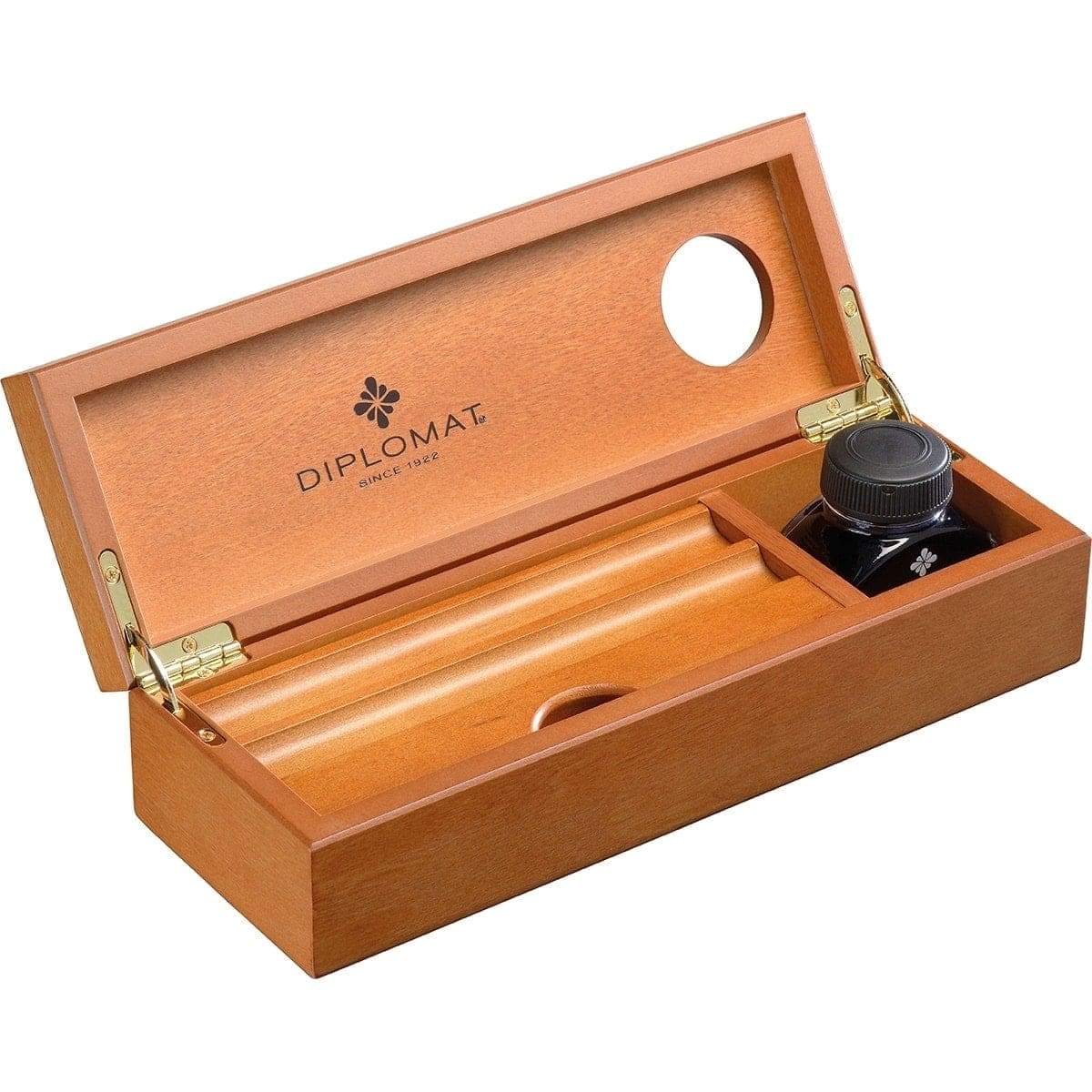 Diplomat, Edelholzkassette Kirsche mit Tintenglas-1