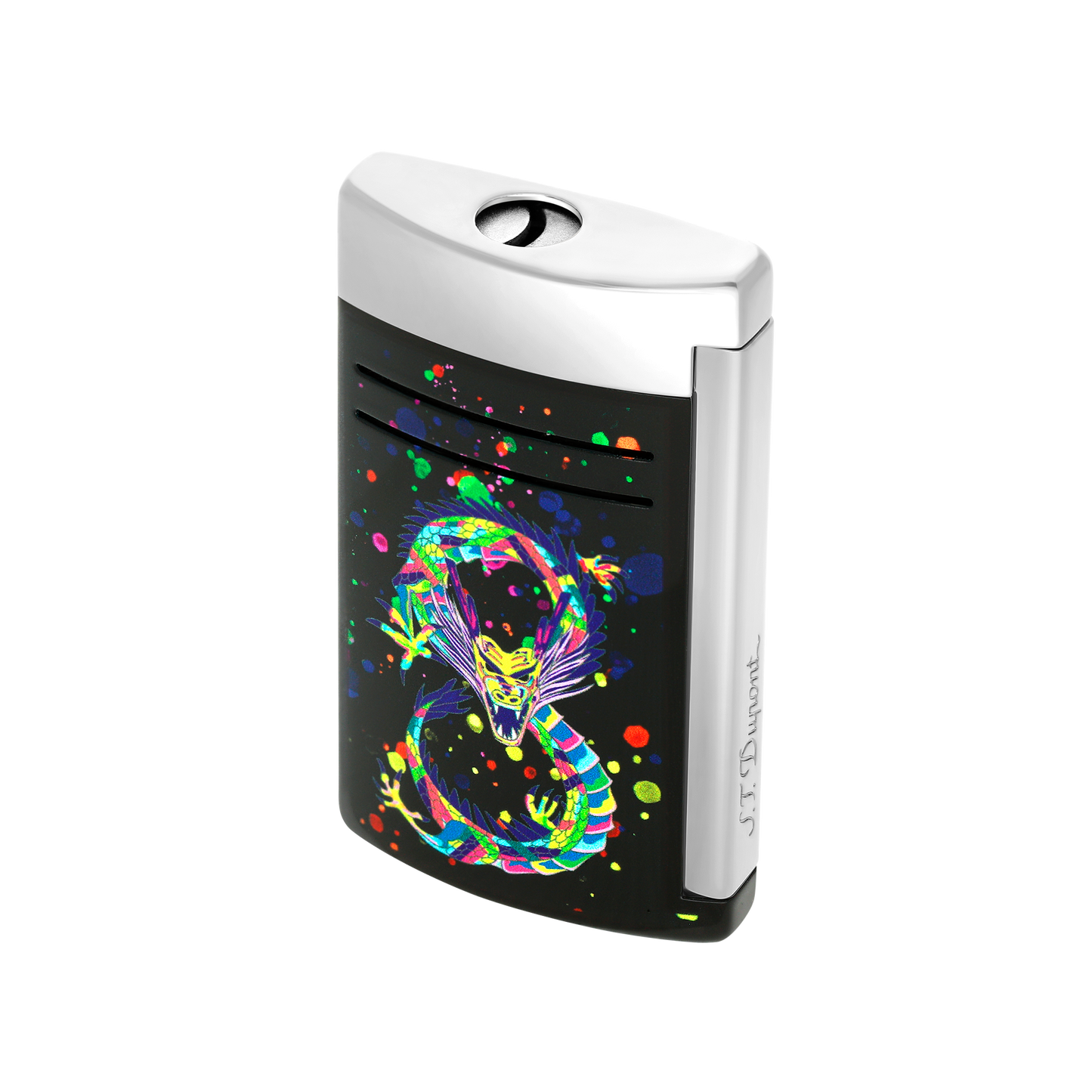 ST Dupont Feuerzeug Maxijet Dragon, Palladium, Ltd. Edt., Schwarz