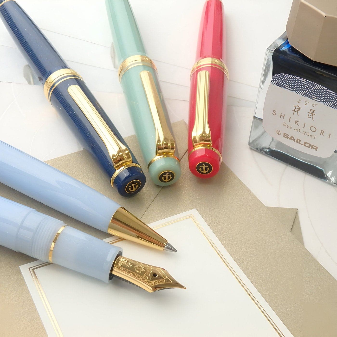 Sailor, Pro Gear Slim Fountain Pen, Gold Special Ed. 14K Nib, Dragon Palace Green Lamé