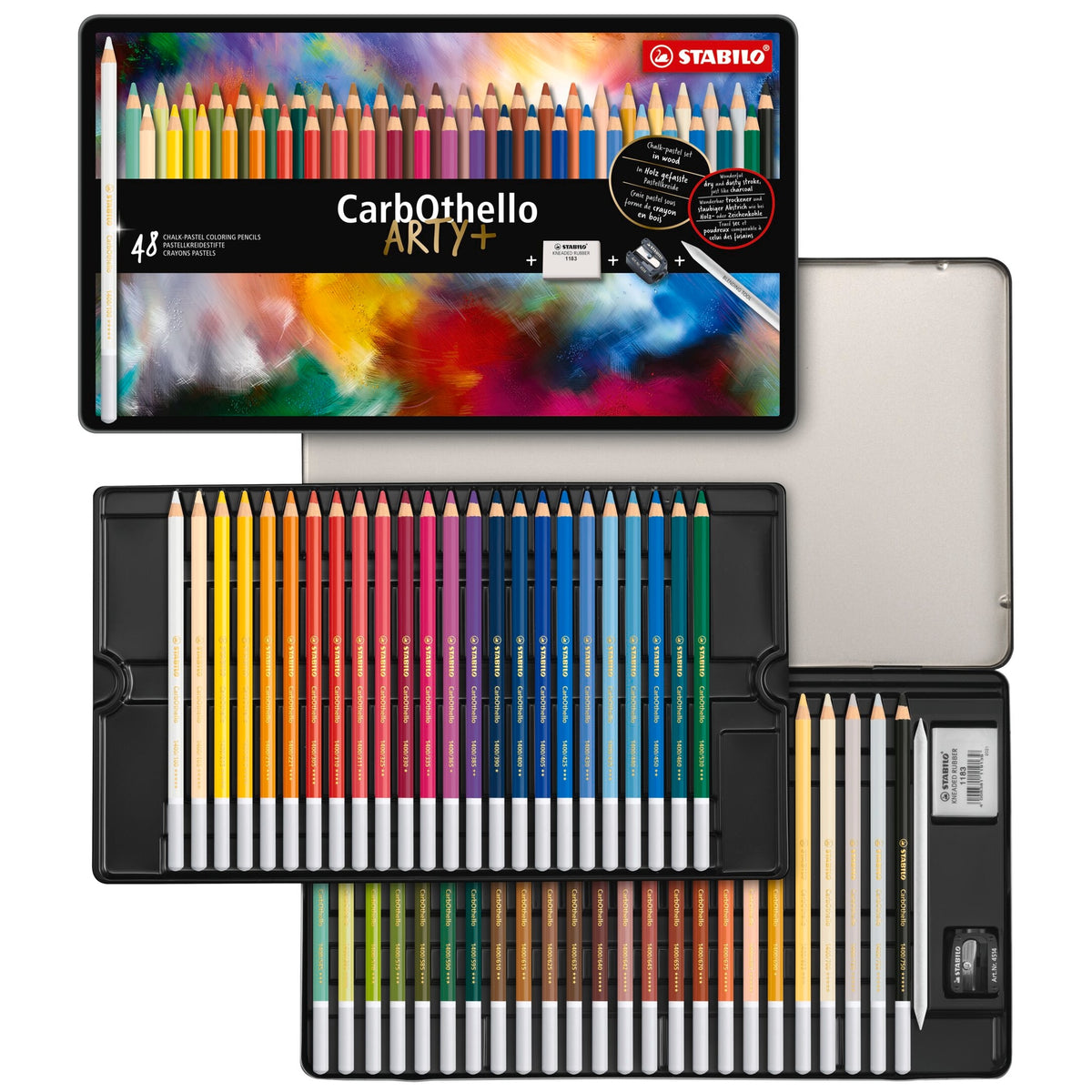 STABILO CarbOthello Metalletui ARTYplus Pastellkreidestift 48 Farben mit Spitzer, Radierer, Estompe – Ansicht 1