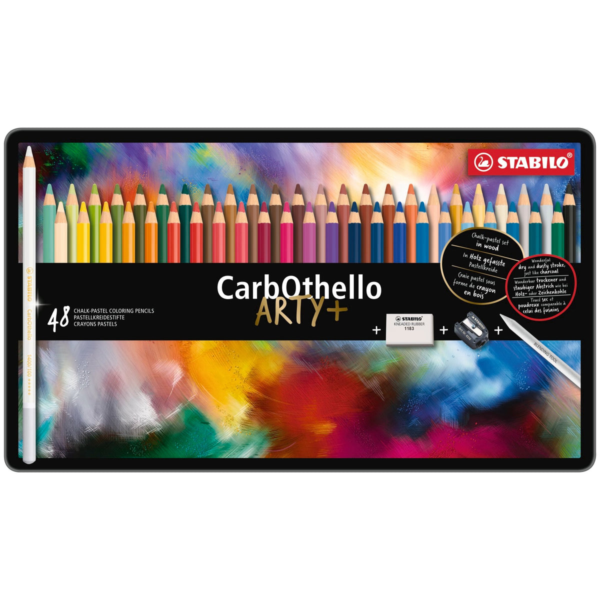 STABILO CarbOthello Metalletui ARTYplus Pastellkreidestift 48 Farben mit Spitzer, Radierer, Estompe – Ansicht 2