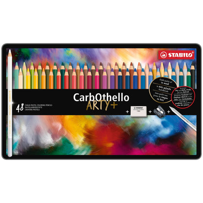 STABILO CarbOthello Metalletui ARTYplus Pastellkreidestift 48 Farben mit Spitzer, Radierer, Estompe – Ansicht 2