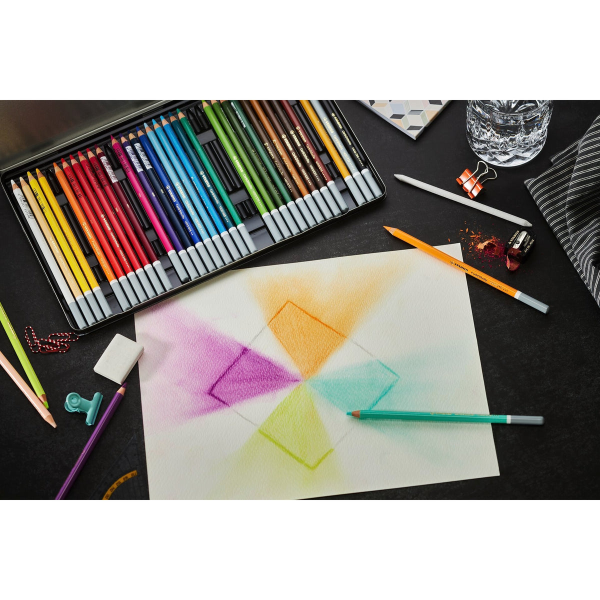 STABILO CarbOthello Metalletui ARTYplus Pastellkreidestift 48 Farben mit Spitzer, Radierer, Estompe – Ansicht 6