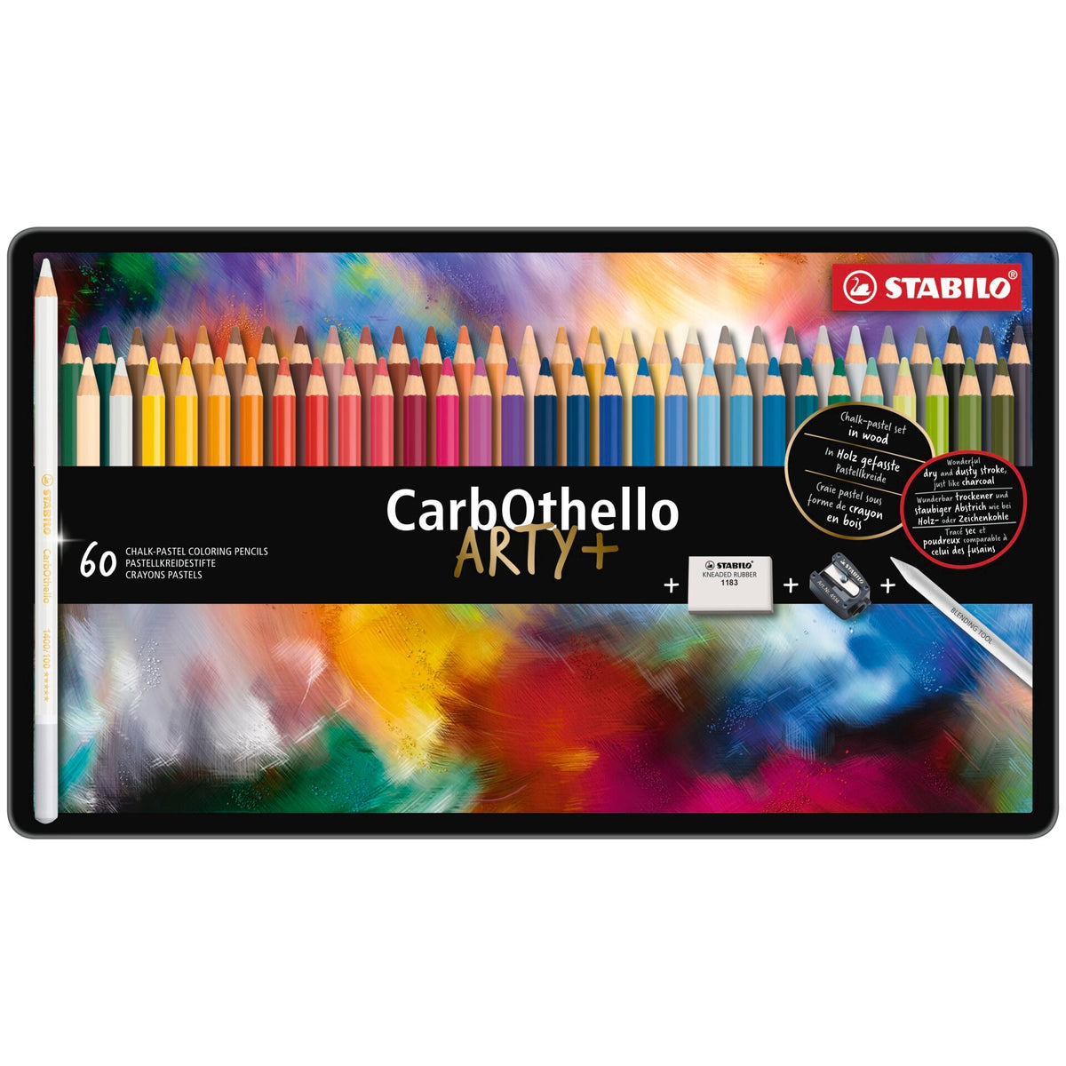 STABILO CarbOthello Metalletui ARTYplus Pastellkreidestift 60 Farben mit Spitzer, Radierer, Estompe – Ansicht 2