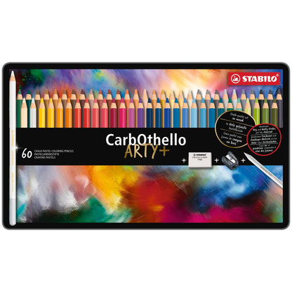 STABILO CarbOthello Metalletui ARTYplus Pastellkreidestift 60 Farben mit Spitzer, Radierer, Estompe – Ansicht 2
