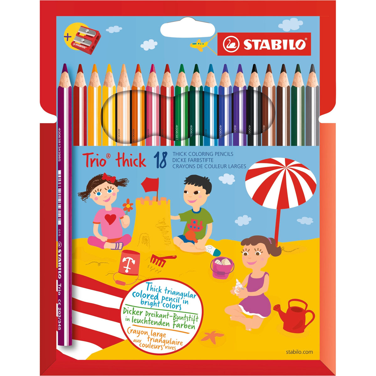 STABILO Trio dick 18er Kartonetui mit Spitzer – Ansicht 1