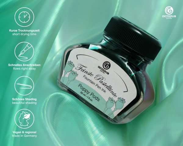Octopus Fluids Füllhaltertinte Octopus Fluids Pastell-Füllhaltertinten Pastell Grün „Poppy Pods“ inkl. Standard-Konverter 30 ml