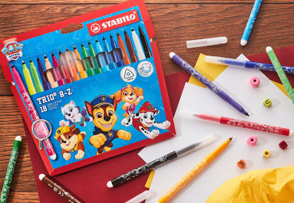 STABILO Trio A-Z PAW Patrol Filzstift mit Dreikant-Griffzone 12er Set – 12 Farben, bedruckt mit PAW Patrol Motiven – Ansicht 4