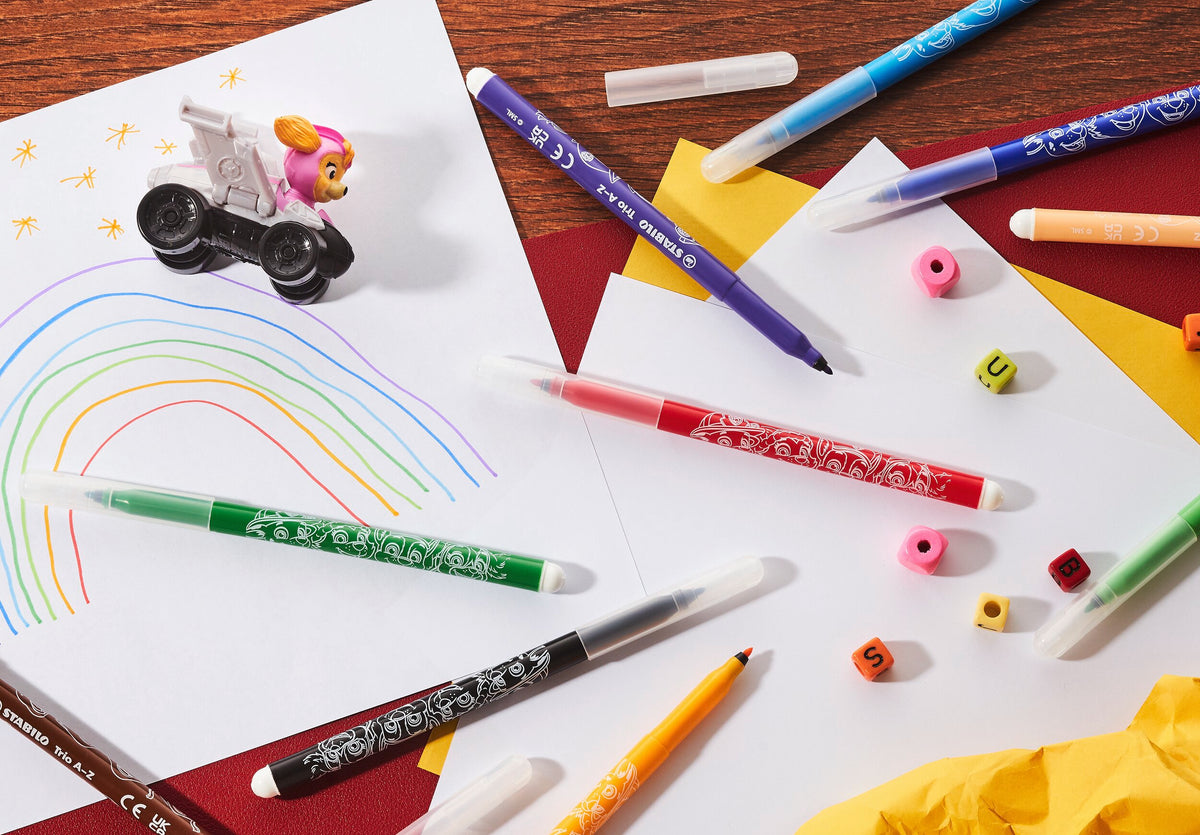 STABILO Trio A-Z PAW Patrol Filzstift mit Dreikant-Griffzone 12er Set – 12 Farben, bedruckt mit PAW Patrol Motiven – Ansicht 5