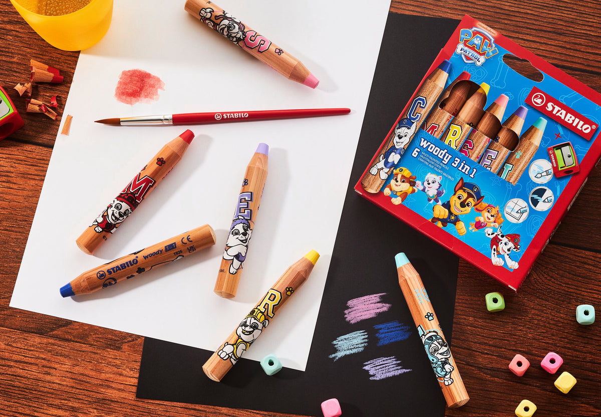 STABILO woody 3 in 1 PAW Patrol Multitalent-Stift 6er Set mit Spitzer – 6 Farben, bedruckt mit PAW Patrol Motiven – Ansicht 6