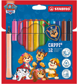 STABILO Cappi PAW Patrol Filzstift mit Kappenring 12er Set – 12 Farben, mit Chases Polizeimarke – Ansicht 1