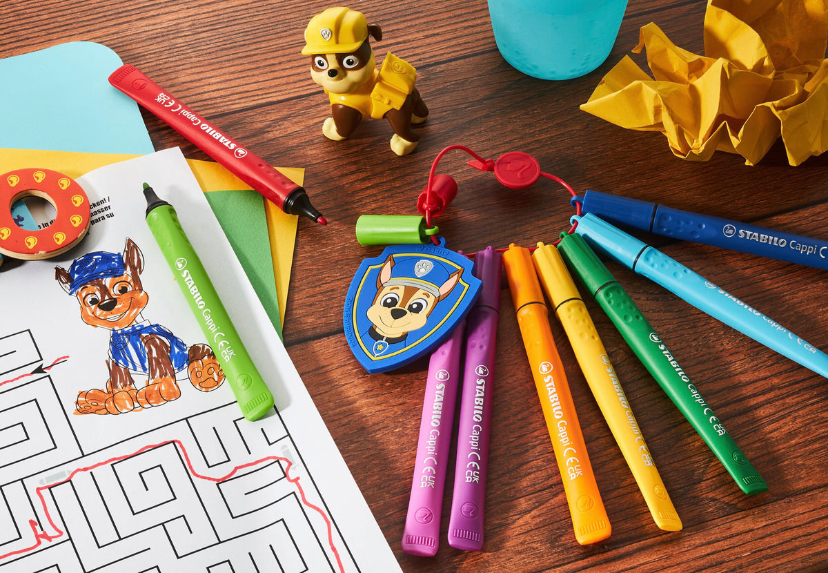 STABILO Cappi PAW Patrol Filzstift mit Kappenring 12er Set – 12 Farben, mit Chases Polizeimarke – Ansicht 4