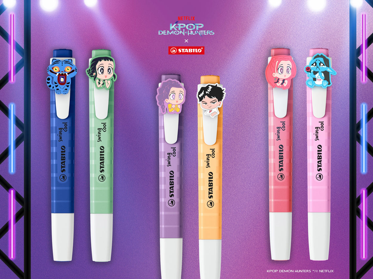 STABILO swing cool KPop Demon Hunters Textmarker 3er Pack – Kirschblütenrosa, Grauviolett, Minzgrün mit Design-Anhängern – Ansicht 4