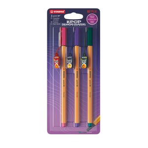 STABILO point 88 KPop Demon Hunters Fineliner 3er Pack – Hellrosa, Violett, Tannengrün mit Design-Anhängern – Ansicht 1