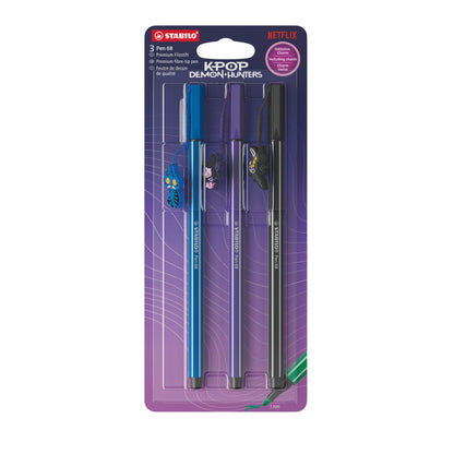 STABILO Pen 68 KPop Demon Hunters Premium-Filzstift 3er Pack – Dunkelblau, Violett, Schwarz – Ansicht 1