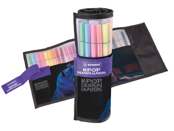 STABILO Pen 68 KPop Demon Hunters Premium-Filzstift Rollerset – 25er Set in Schwarz/Violett, 25 Farben