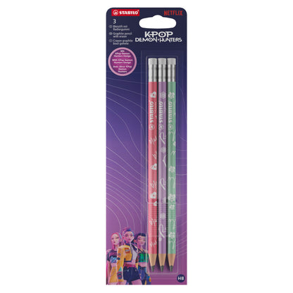 STABILO KPop Demon Hunters Bleistift mit Radierer 3er Pack – 3 Motive, Härtegrad HB (Motivset 1) – Ansicht 1