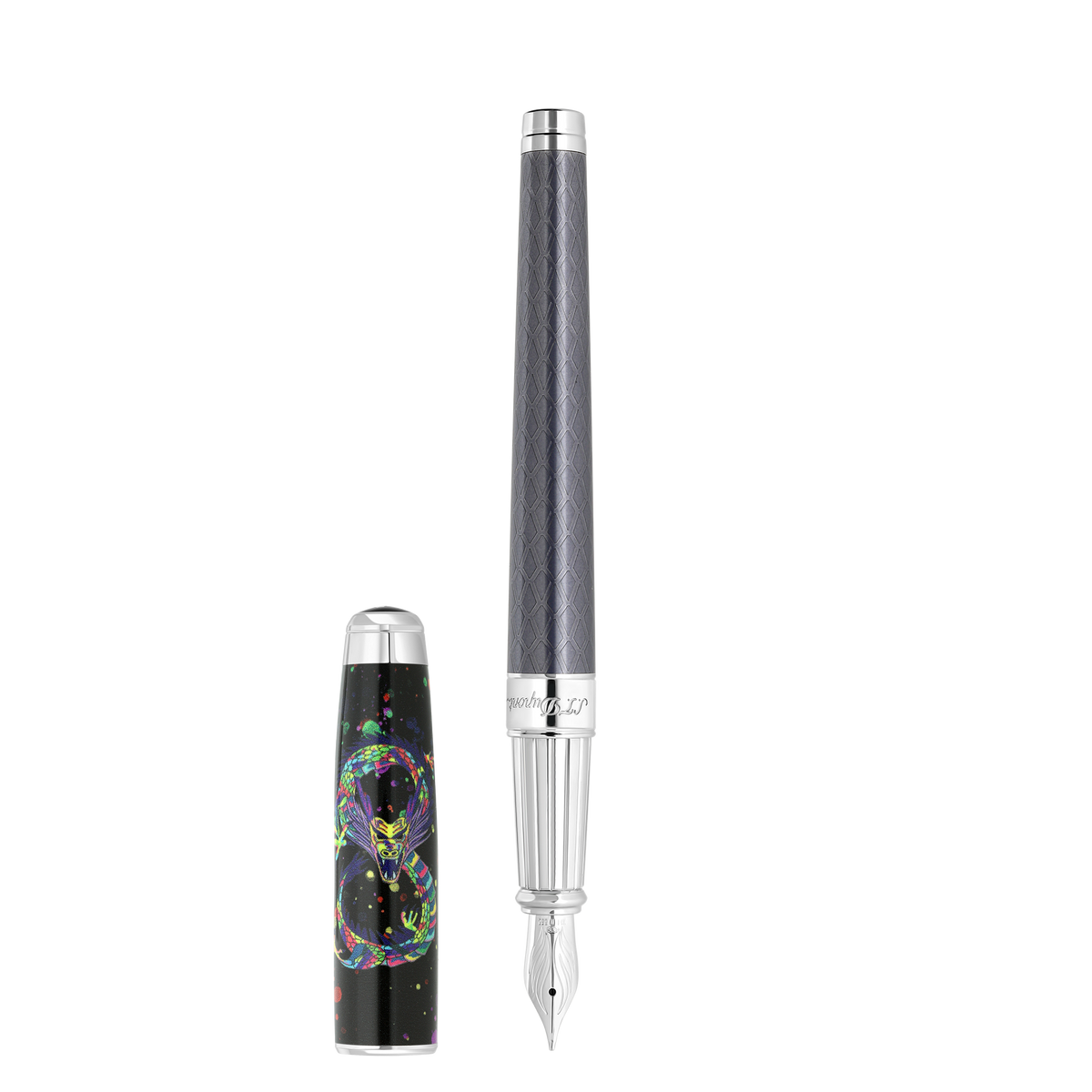 ST Dupont Instrument d'écriture Line D Eternity Dragon, Palladium, Ltd. Edt., Schwarz