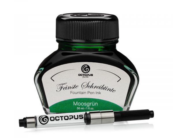 Octopus Fluids Classic Moss Green Fountain Pen Ink with Converter