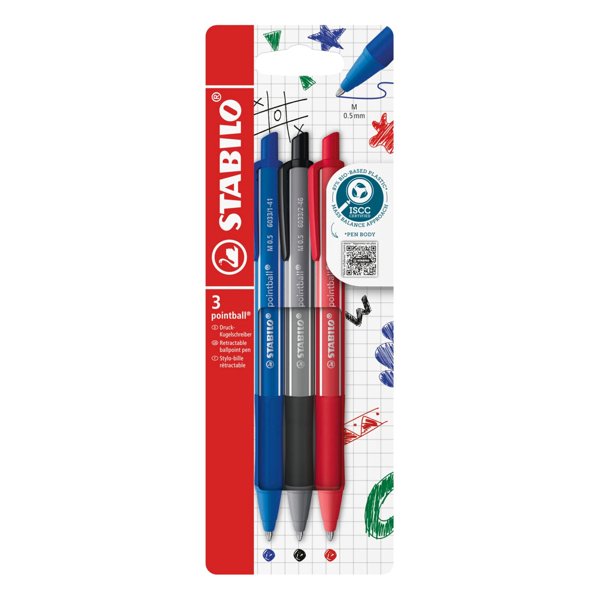 STABILO pointball colorful 3er ultramarine, dunkelgrau, rostrot – Ansicht 1