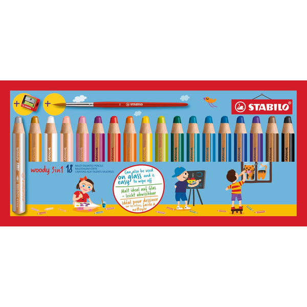 STABILO woody 3in1 Farbstift 18er Etui mit Spitzer und Pinsel