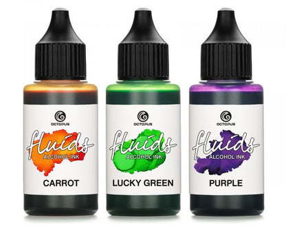 Octopus Fluids Alkoholtinte Set Fluid Art CARROT, LUCKY GREEN, PURPLE
