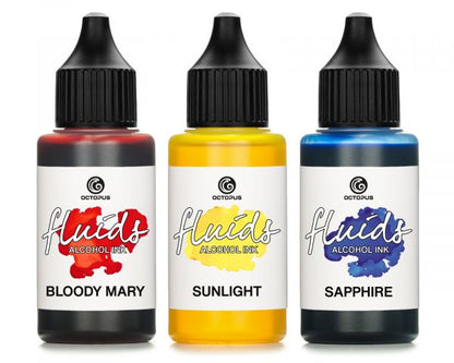 Octopus Fluids Alkoholtinte Set Kreativ-Tinten BLOODY MARY, SUNLIGHT, SAPPHIRE