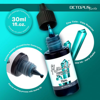 Octopus Fluids Resin Ink TEAL harzoptimierte Alcohol Ink türkis transparent