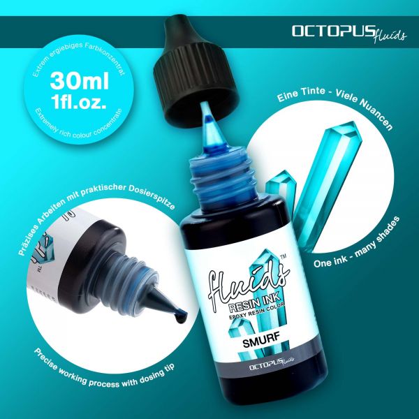 Octopus Fluids Alcohol Ink/Dye Concentrate for Casting Resins SMURF Transparent Blue