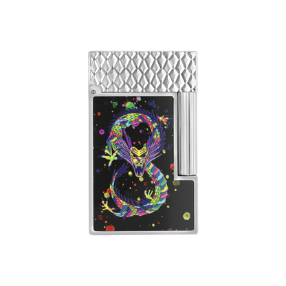 ST Dupont Feuerzeug Ligne 2 Dragon, Palladium, Ltd. Edt., Schwarz