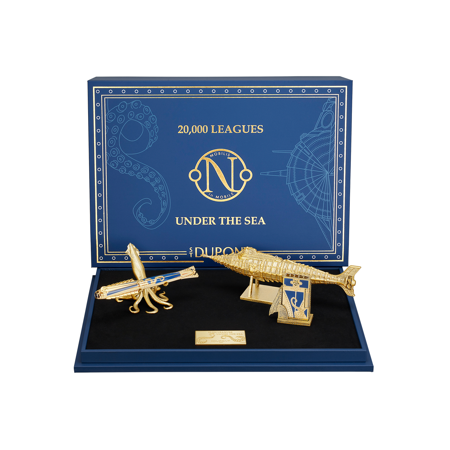 ST Dupont Lighter Set Prestige Fire and Writing 20,000 Leagues Under the Sea, Ltd. Ed., Blue-Gulf-Stream