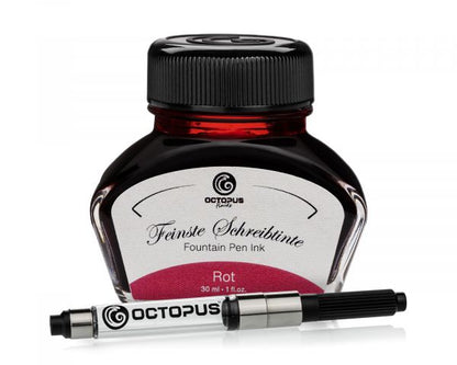Octopus Fluids Classic Series Fountain Pen Ink and Converter Set - Red