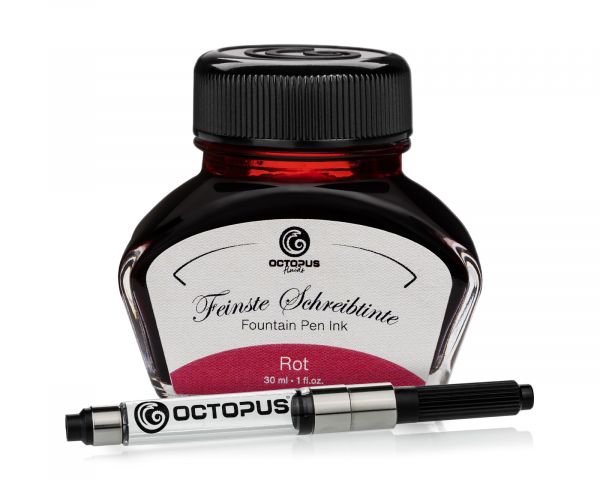 Octopus Fluids Classic Series Fountain Pen Ink and Converter Set - Red