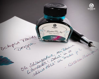 Octopus Fluids Fountain Pen Ink Sheen Ink Collection Dragon Petrol, Two-Tone Metallic Sheen, incl. Converter, 30 ml