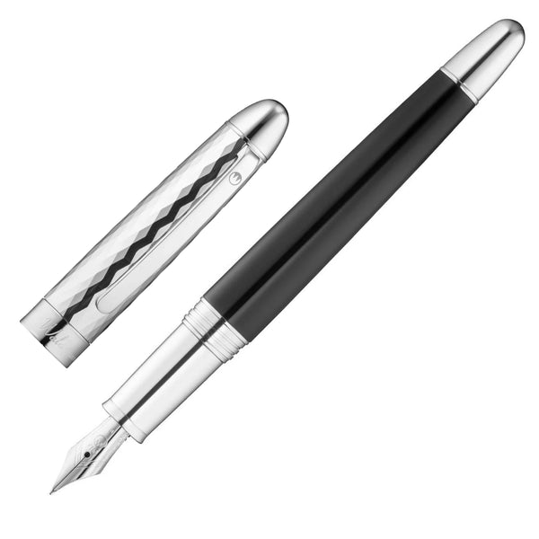Waldmann, Füller Précieux, lackiert, wellenförmiger Diamantschnitt, schwarz