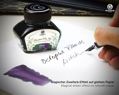 Octopus Fluids Fountain Pen Ink Sheen Ink Collection Witch Green with Purple Metallic Sheen Ltd. Edt. 30 ml